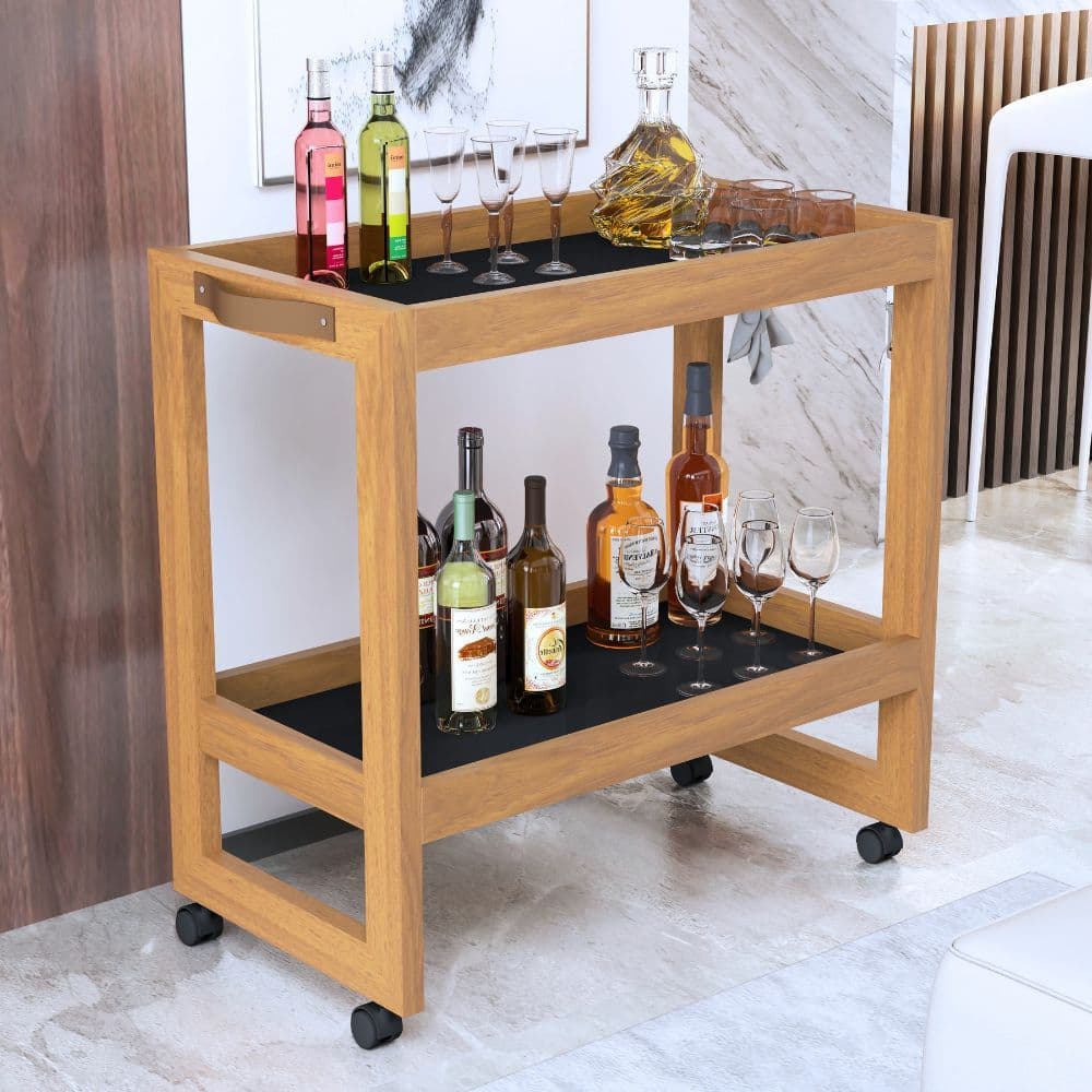 Aparador Buffet Bar para Sala Multiuso com Rodinhas 2 Prateleiras