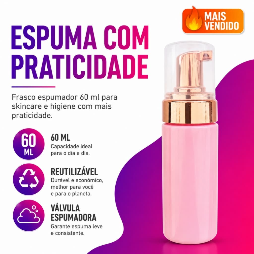 Frasco Pump Higienização para Extensão de Cílios e Limpeza Facial Profissional 60ml