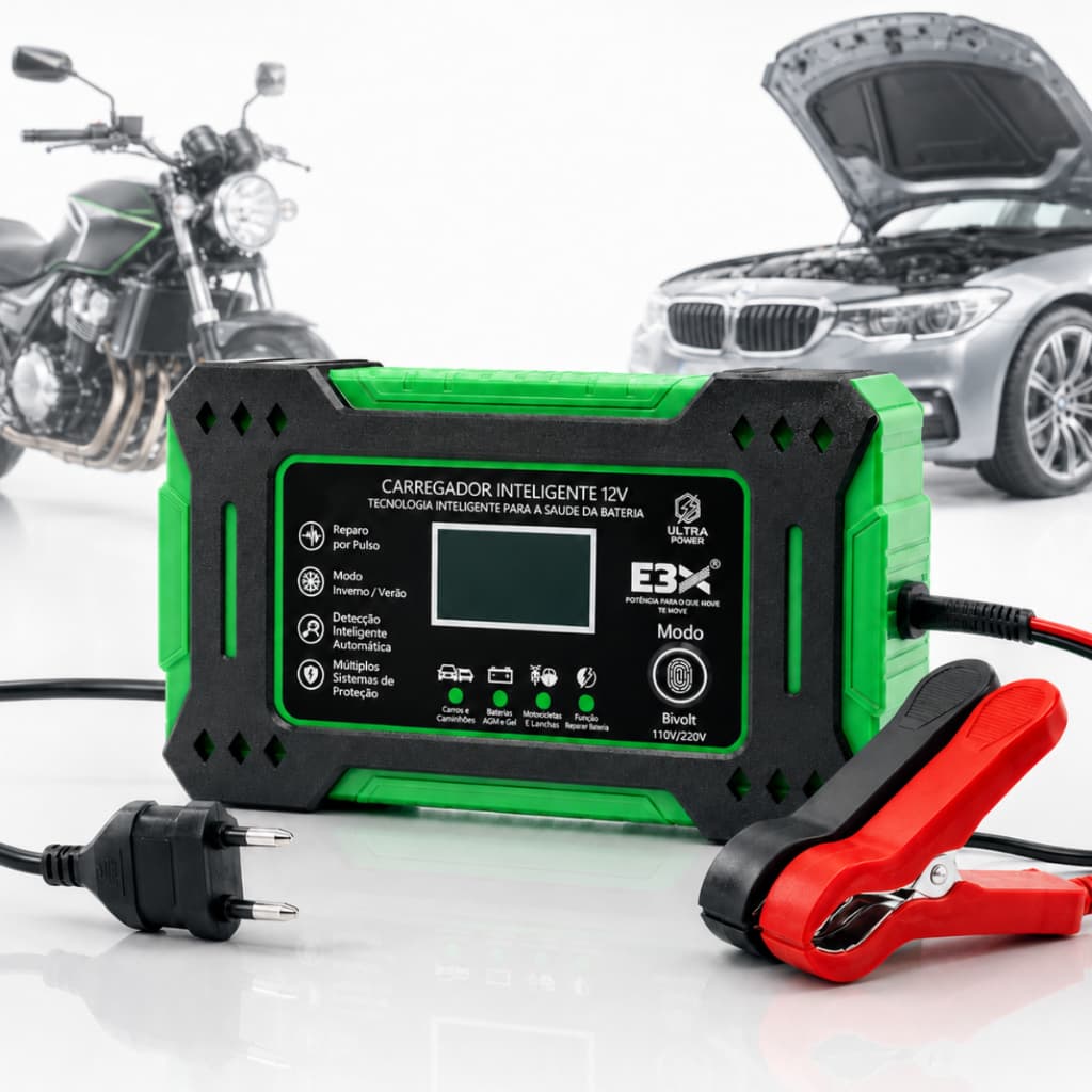 Carregador Portátil Veicular Bateria Turbo Carro Caminhão Trator Moto 12 v 24v Veiculos Facil Rápido