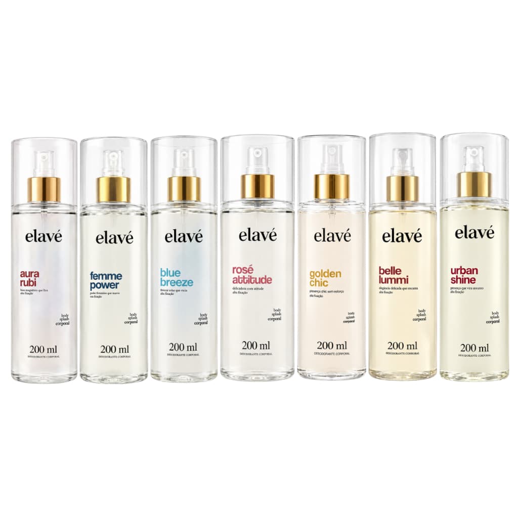 Kit Elavé Body Splash Desodorante Corporal Feminino 7 Fragrâncias Inspiradas Importados 200ml