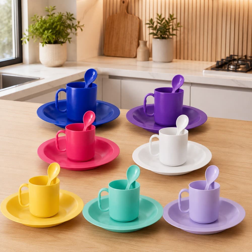 Kit Alimentação Infantil Prato Plástico Com Caneca e Colher 1 ou 2 Unidades Escolha Sua Cor Bebê