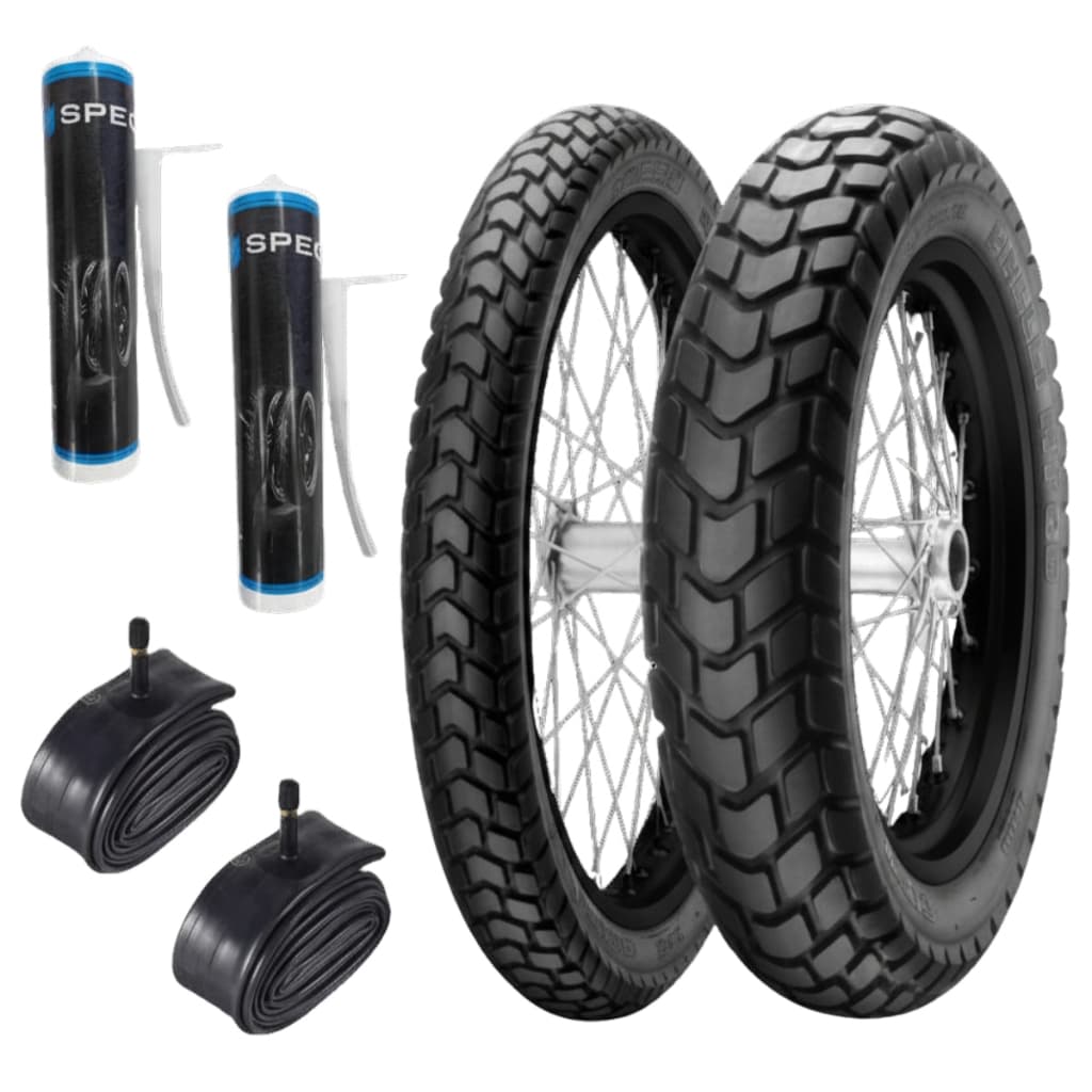 Par de Pneu 190 110/90-17 + 90/90-19 PIRELLI MT60 ORIGINAL + Camaras Mt60 + SELANTE TAPA BURACO Bros 125 150 160