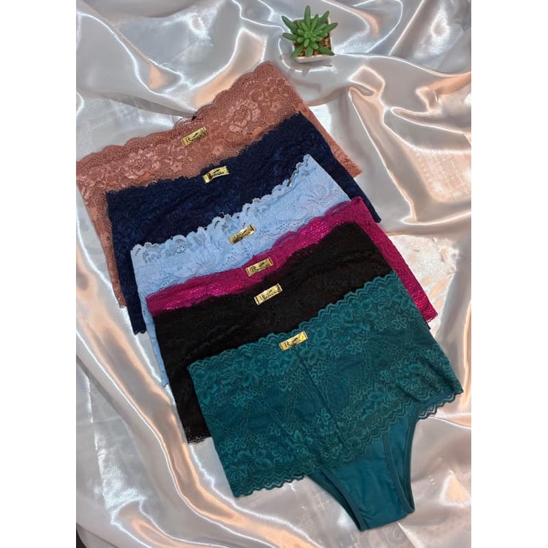 Kit 3 Calcinha Cós Alto Renda Cintura Alta Modeladora Atacado Pala Alta Esconde Gordura