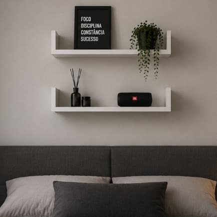 Kit 2 Nichos U 50cmX15 cm MDF Branco Prateleira Parede Sala Quarto Cozinha Decorativa moderna organização