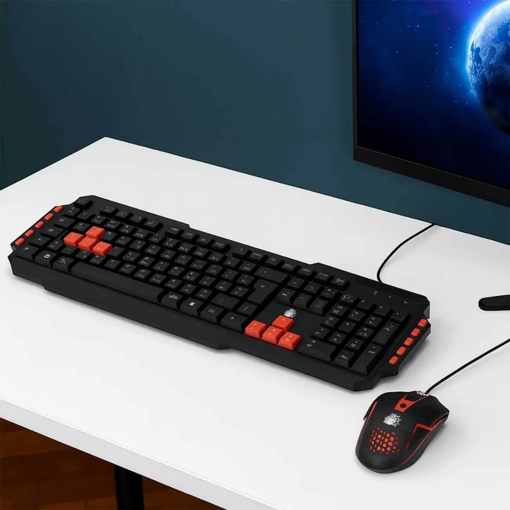 Kit Gamer Teclado e Mouse Com Fio LED Vermelho Ergonômico P/ PC Notebook Computador TG-03R MG-03R