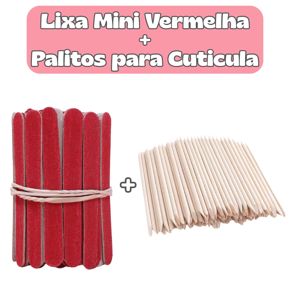 Lixa Mini 8cm VERMELHA + Palito Para Cuticula