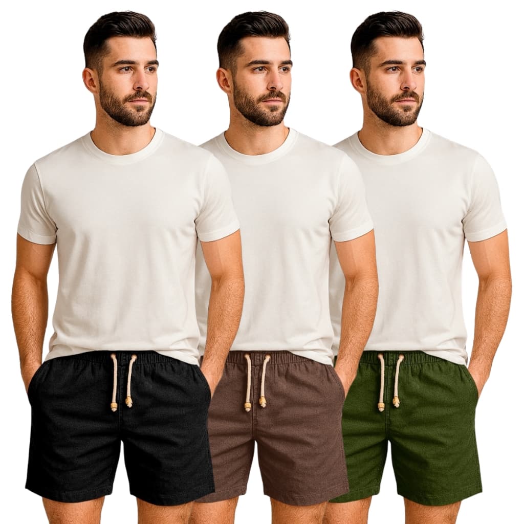 Kit 3 Shorts Linho Premium Bermuda Masculina Moda Praia Luxo