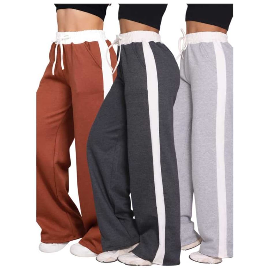 Calça pantalona moletom feminina listras branca conforto dia a dia