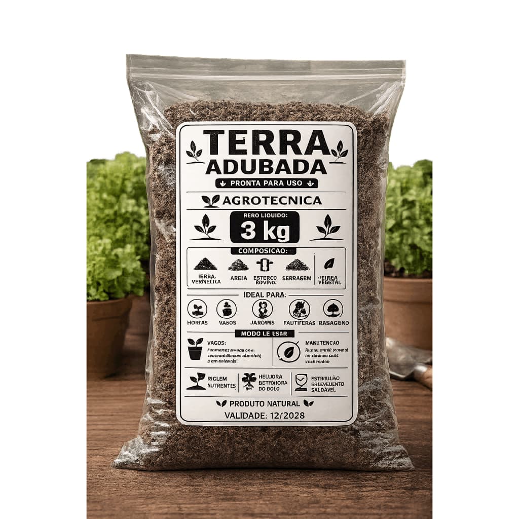 Terra Adubada 1/3/6/12kg | Terra Vegetal Enriquecida Para Hortas, Vasos, Flores e Frutíferas