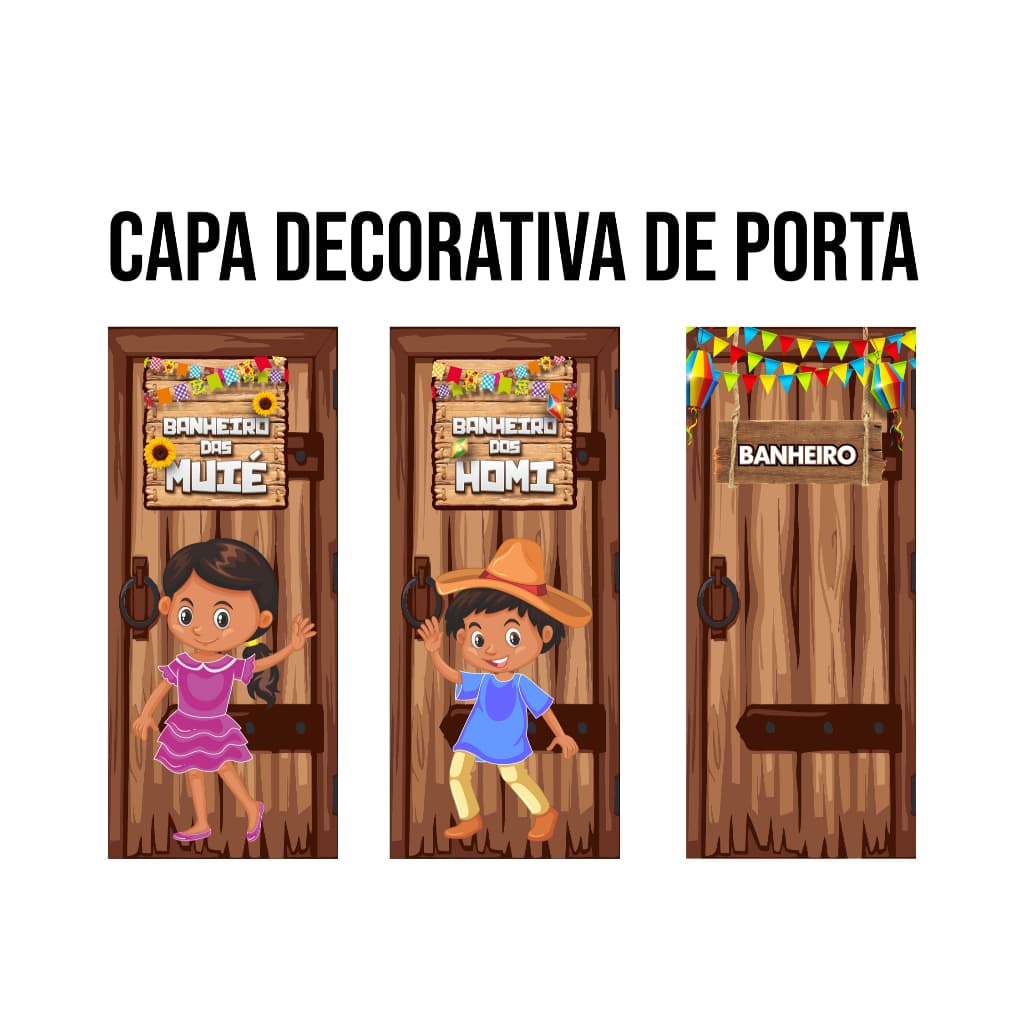 CAPA DE PORTA FESTA JUNINA - Decoração São João - 0,85x2,10m - Alta Resolução