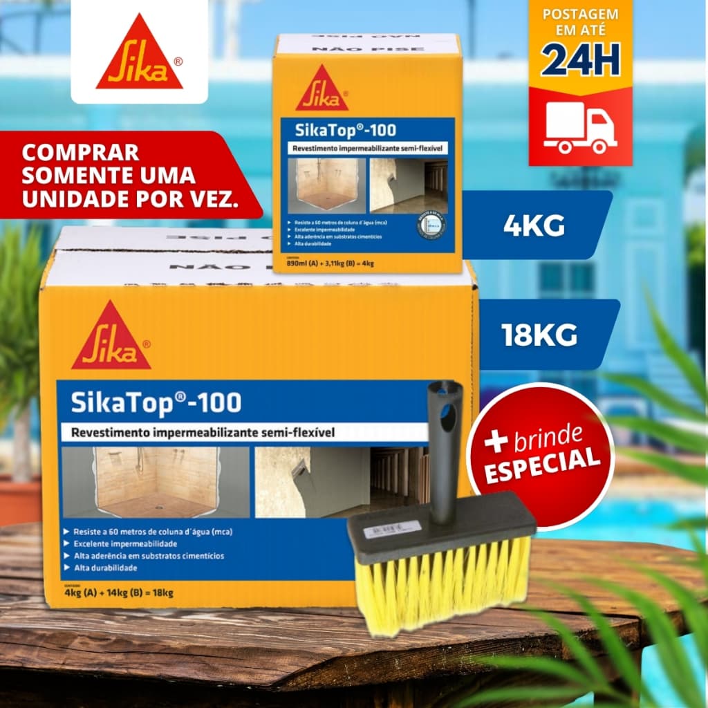 SIKA TOP 100 SIKA 4 / 18 kg IMPERMEABILIZANTE PROTETOR PAREDE, PISOS, BANHEIROS, LAVANDERIA, COZINHA