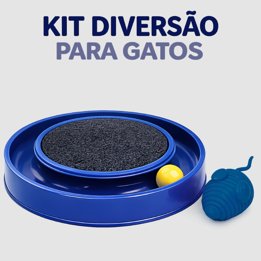 Kit Brinquedos para Gatos Arranhador Redondo com Bolinha Interativo + Ratinho - Especial 2 em 1
