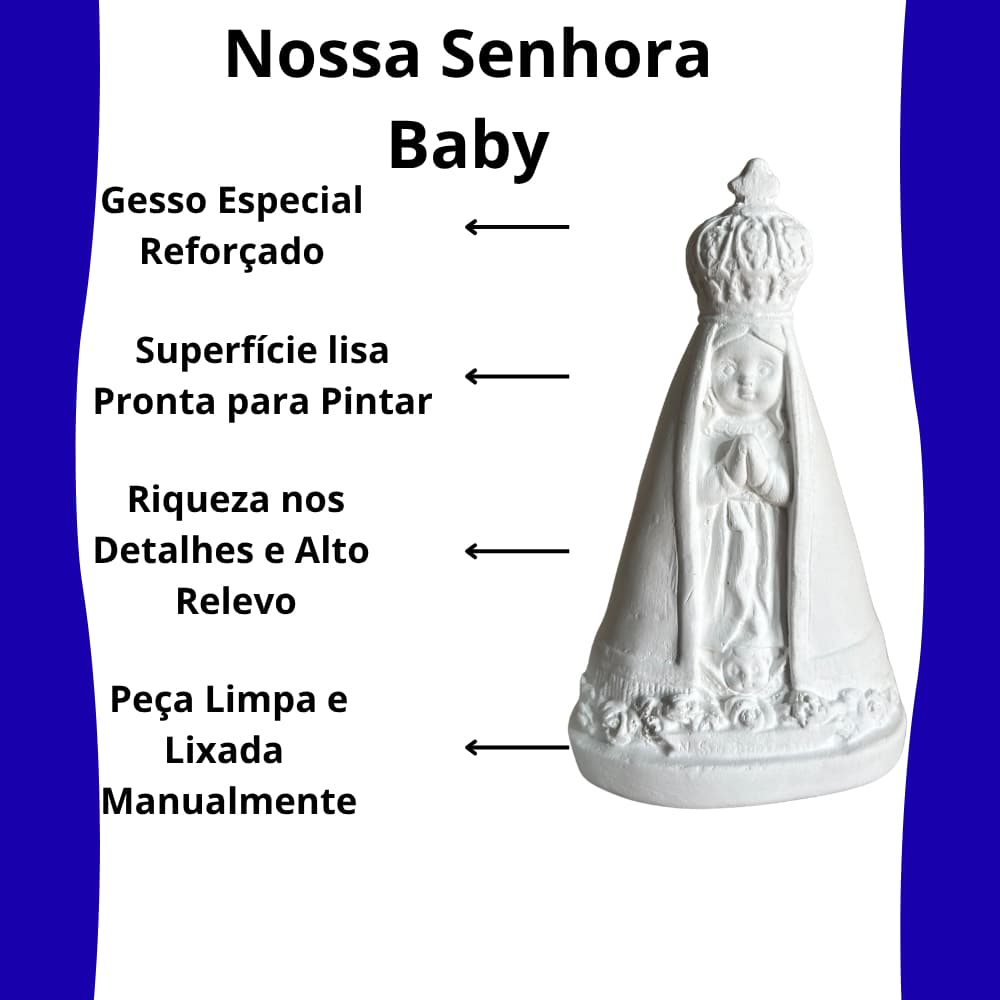 Kit 2 Nossa Senhora Aparecida Baby 12cm Gesso Cru Para Pintar
