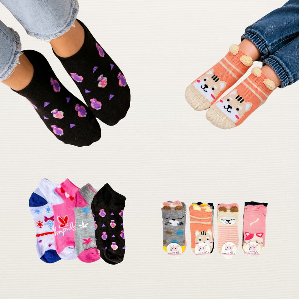 Kit 24 Pares Meia Mãe e Filha Adulto e Infantil Estampada