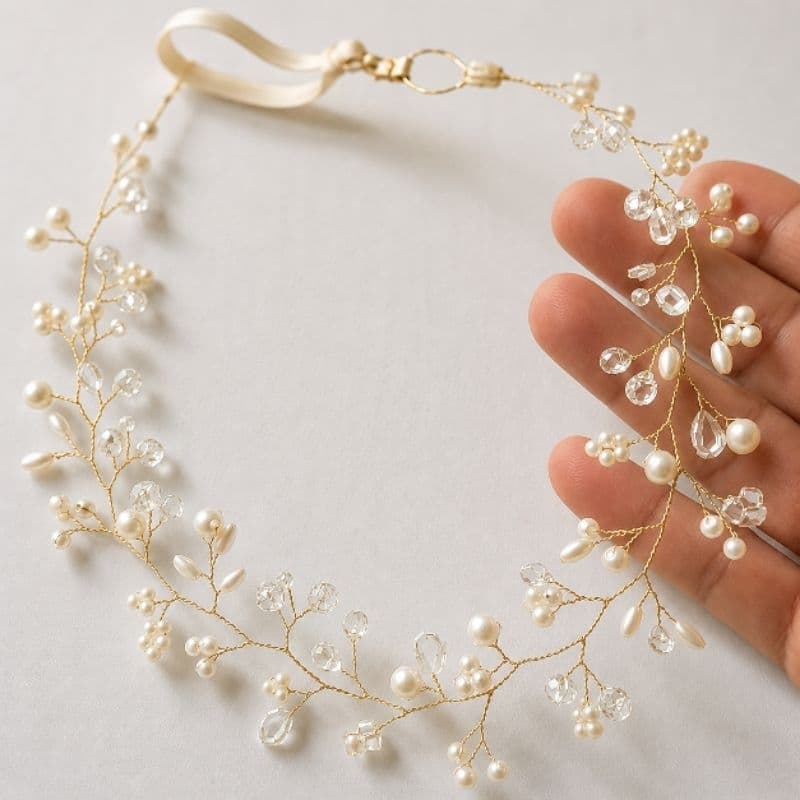 Tiara Luxo Pérolas Off White e Cristais | Daminha, Noiva e Festa