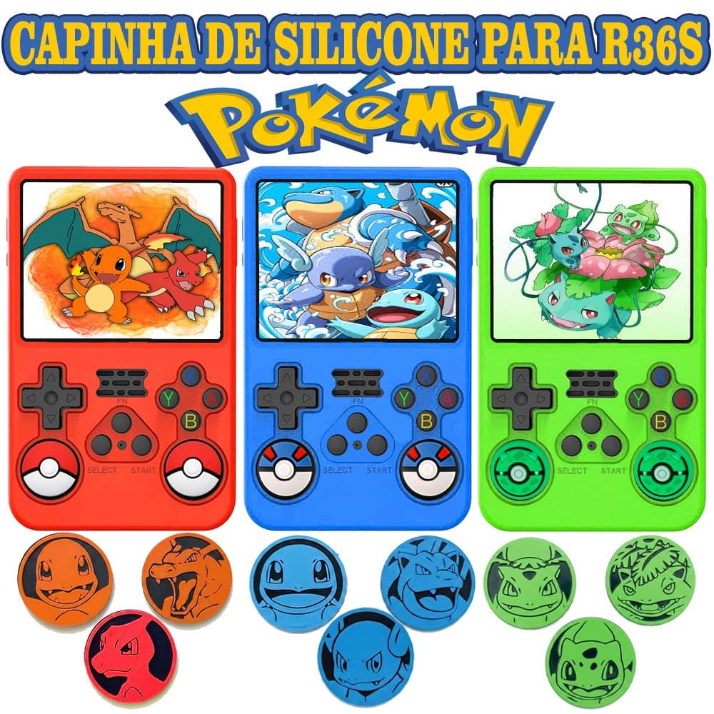 Case Capa de Silicone para R36S - Kit Personalizado Pokemon Charizard Bulbassauro Blastoise Squirtle - Inicias Fire Red