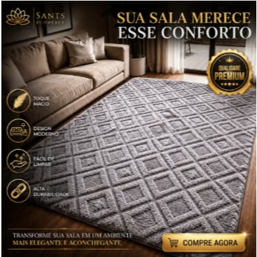 Tapete Felpudo Premium Antiderrapante Sala Quarto Macio Luxo Geométrico