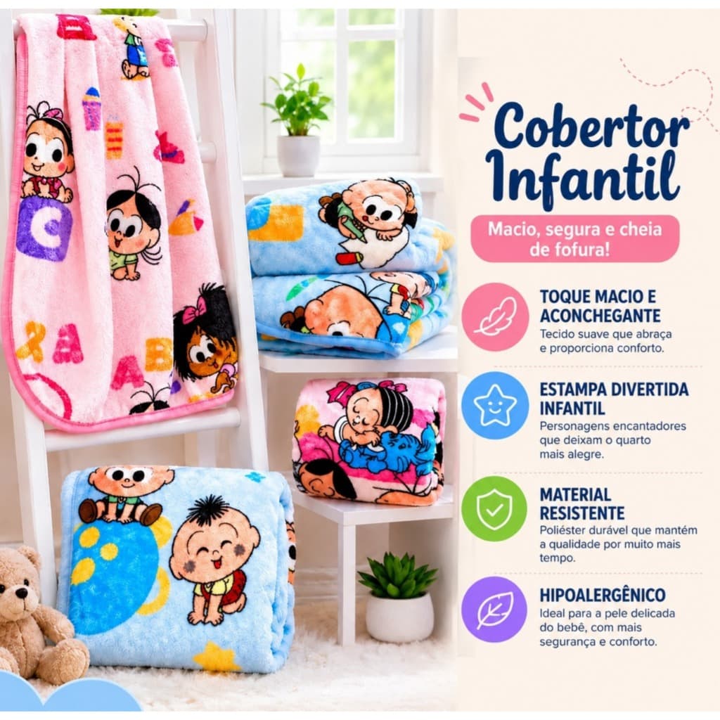 Cobertor Infantil Turma da Mônica Pelo Alto 90x110cm Unissex Jolitex