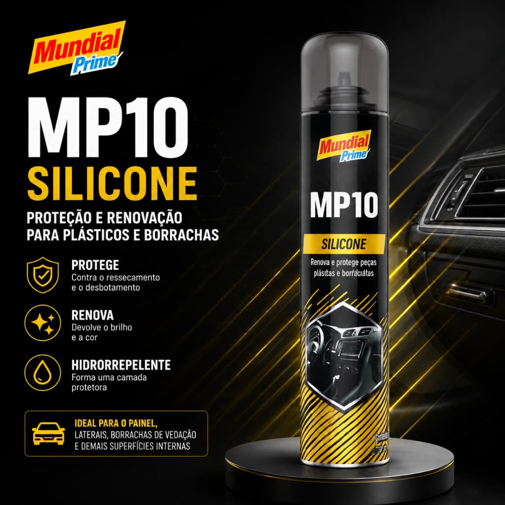 Silicone Spray Automotivo Mundial Prime 300ml Painel Plástico Borracha Brilho Proteção