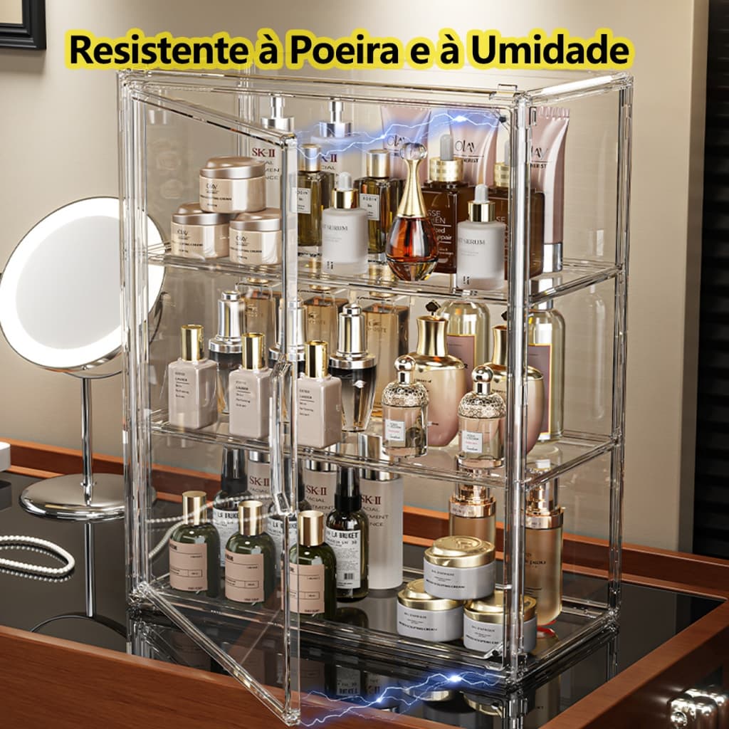 Caixa Organizadora de Maquiagem Acrílico Transparente Grande com Tampa Antipoeira para Cosméticos Penteadeira