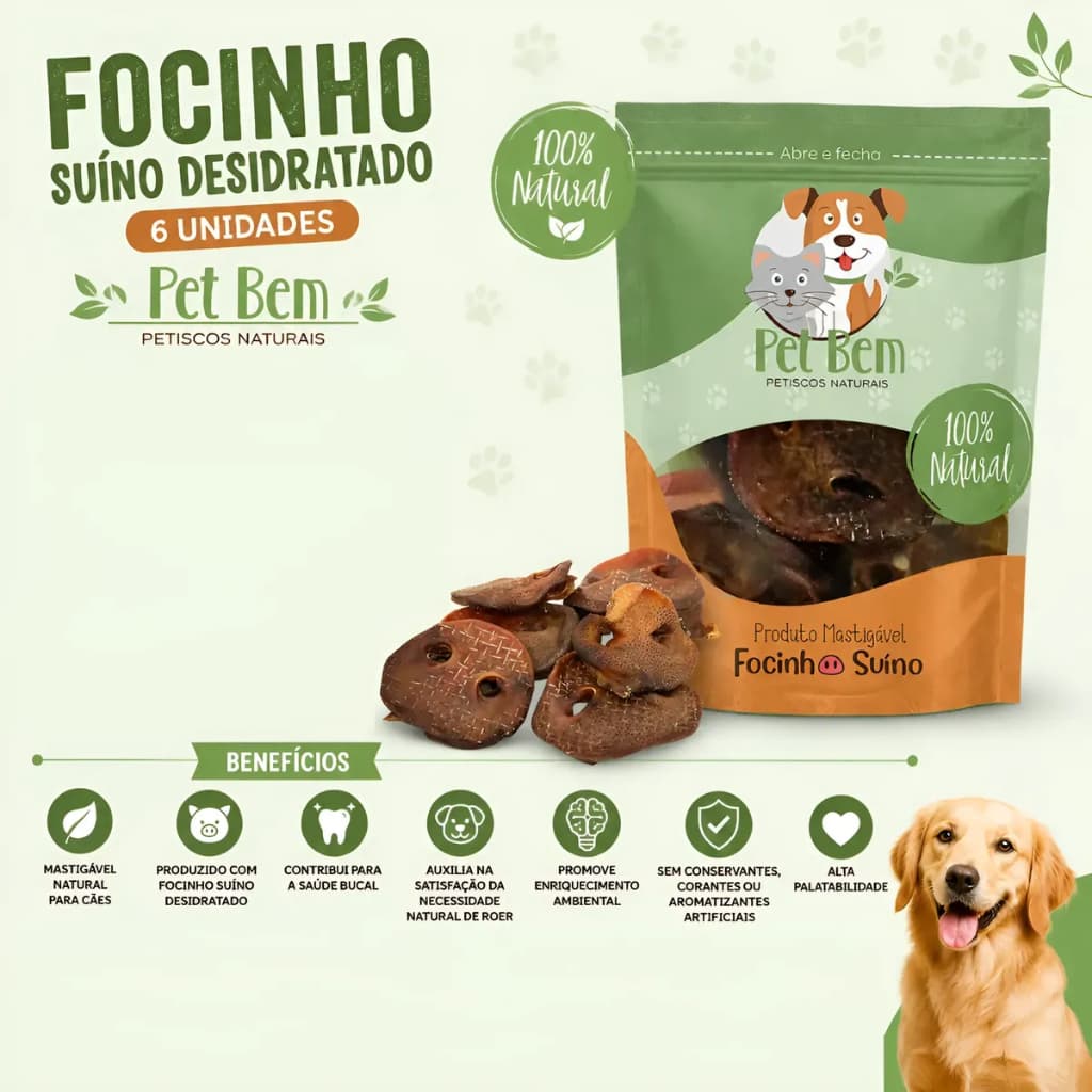 Mordedor Natural Para Cachorro Focinho Suíno Desidratado 6 Unidades