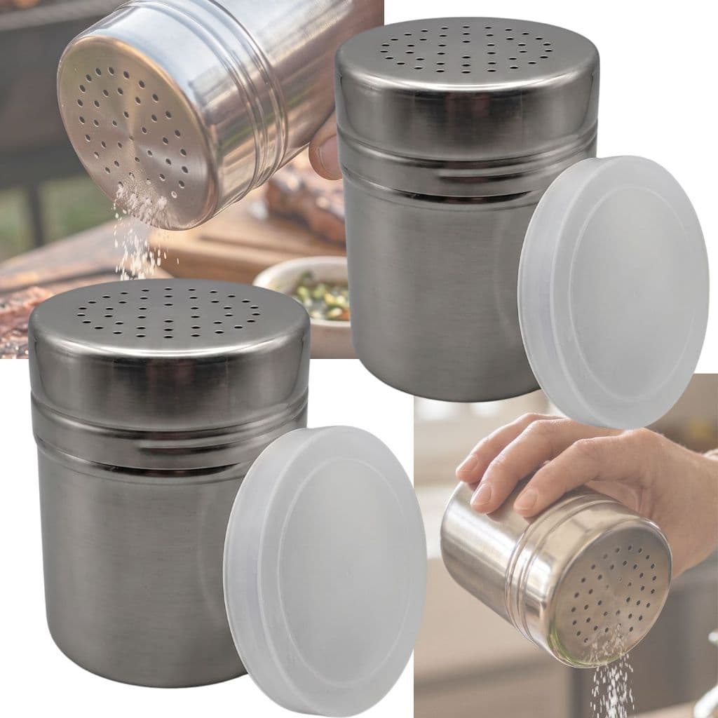 Kit 2 Polvilhador Inox Tampa Saleiro Pimenteiro Condimentos Sal Oregano Canela açucar Queijeira