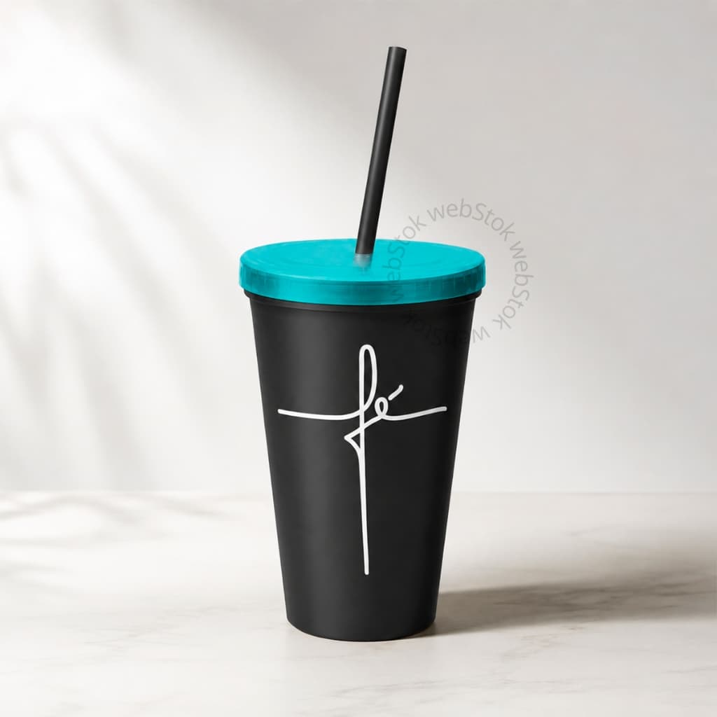 Copo Canudo 500ML Fé Tampa Presente