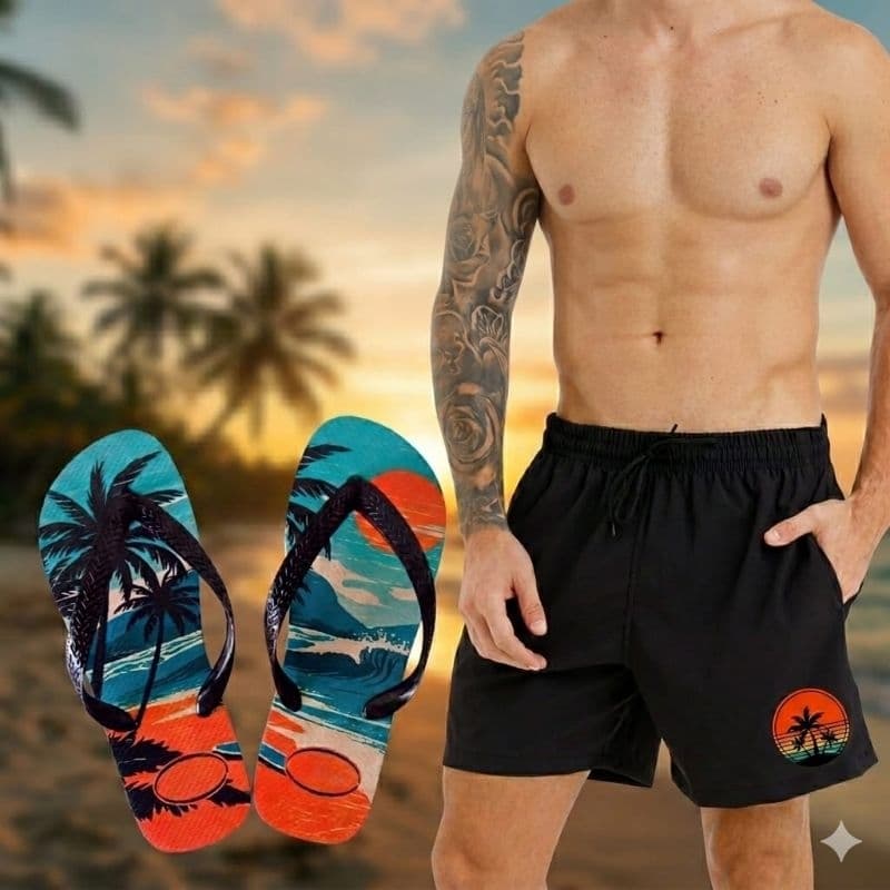 Kit Verão Short +Chinelo Masculino Adulto