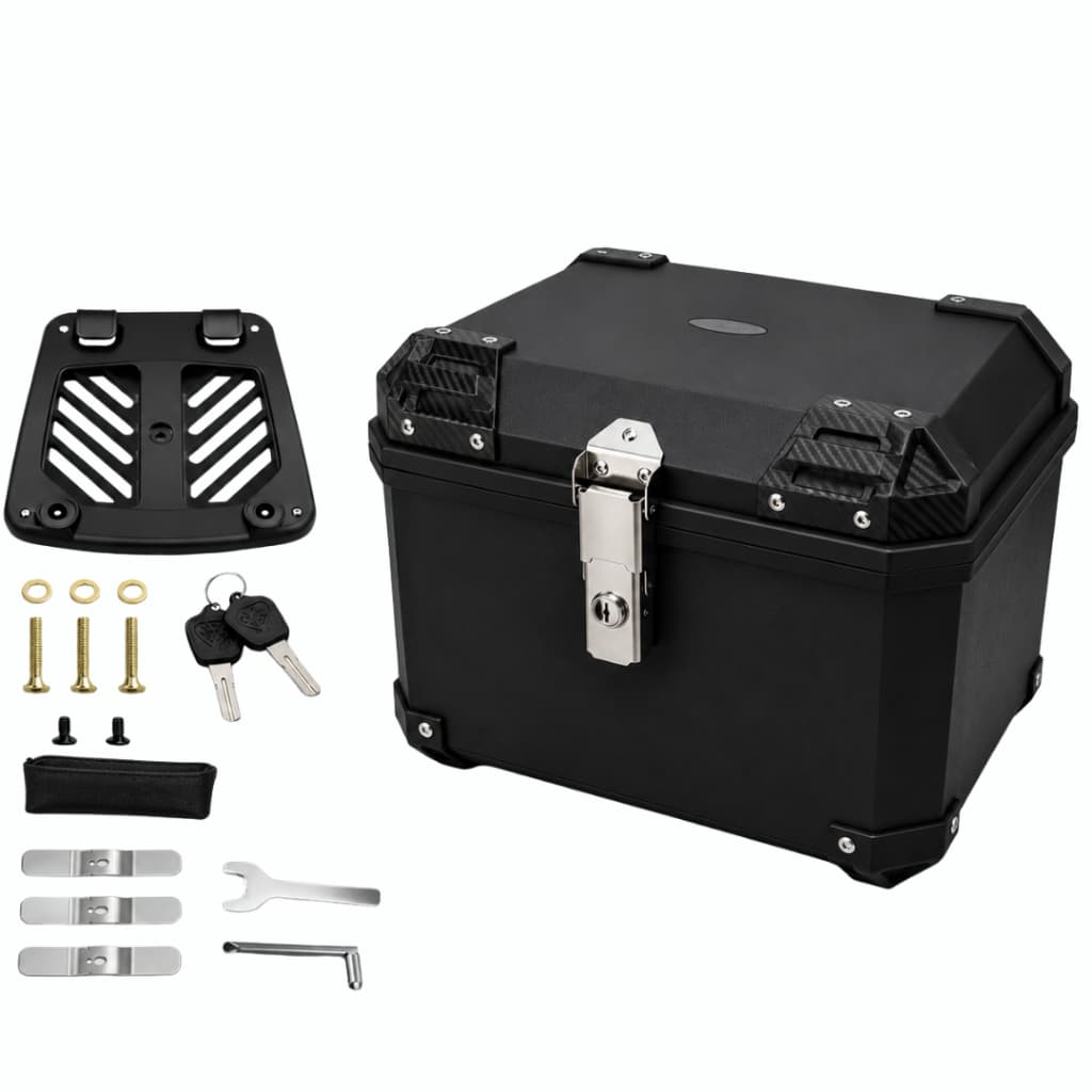 Bau Moto Bauleto Traseiro 45L Universal Plastico Resistente Impermeavel Fechadura Completo Preto