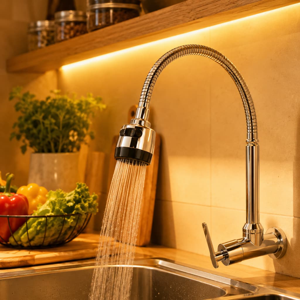 Torneira Gourmet de Parede com Ducha Para Cozinha - Inox