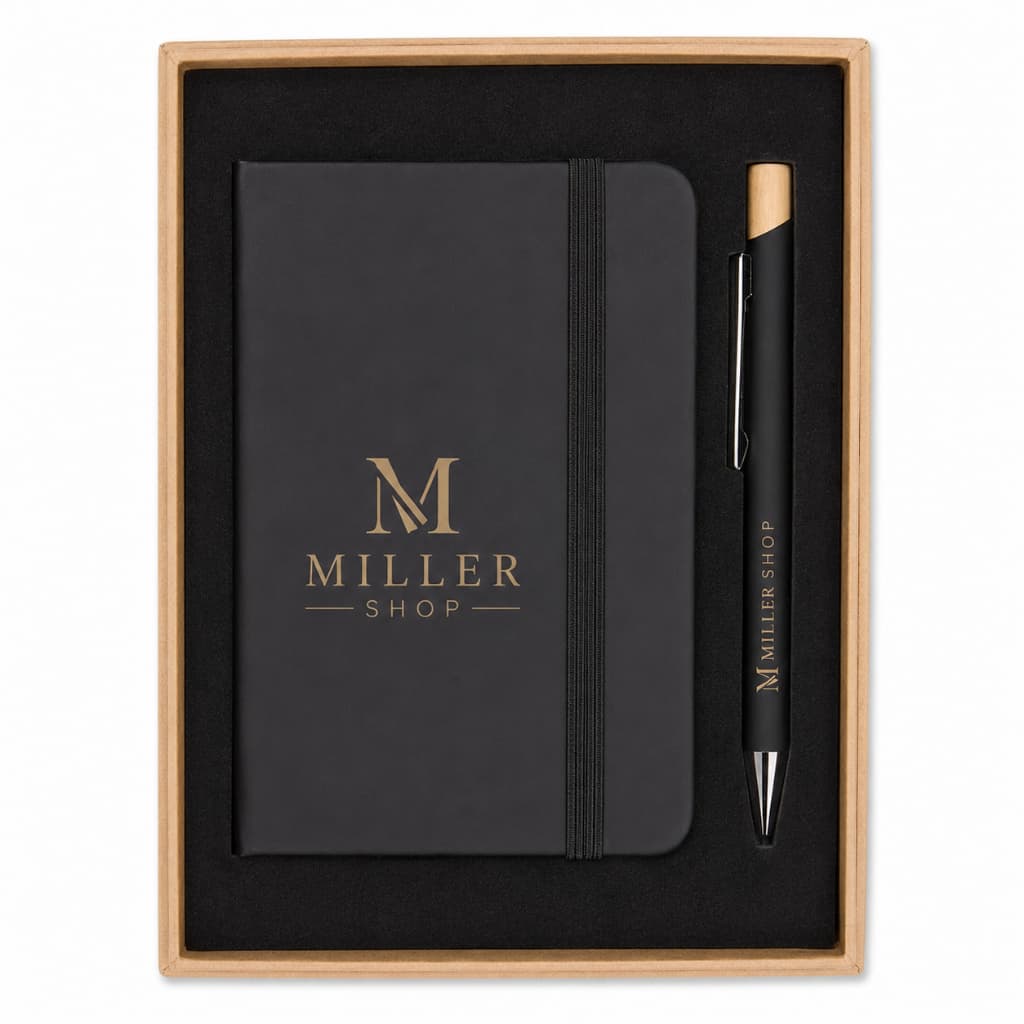 Kit Executivo Personalizado Caderneta Caneta Metal Bambu Gravação Laser Caixa Presente Corporativo