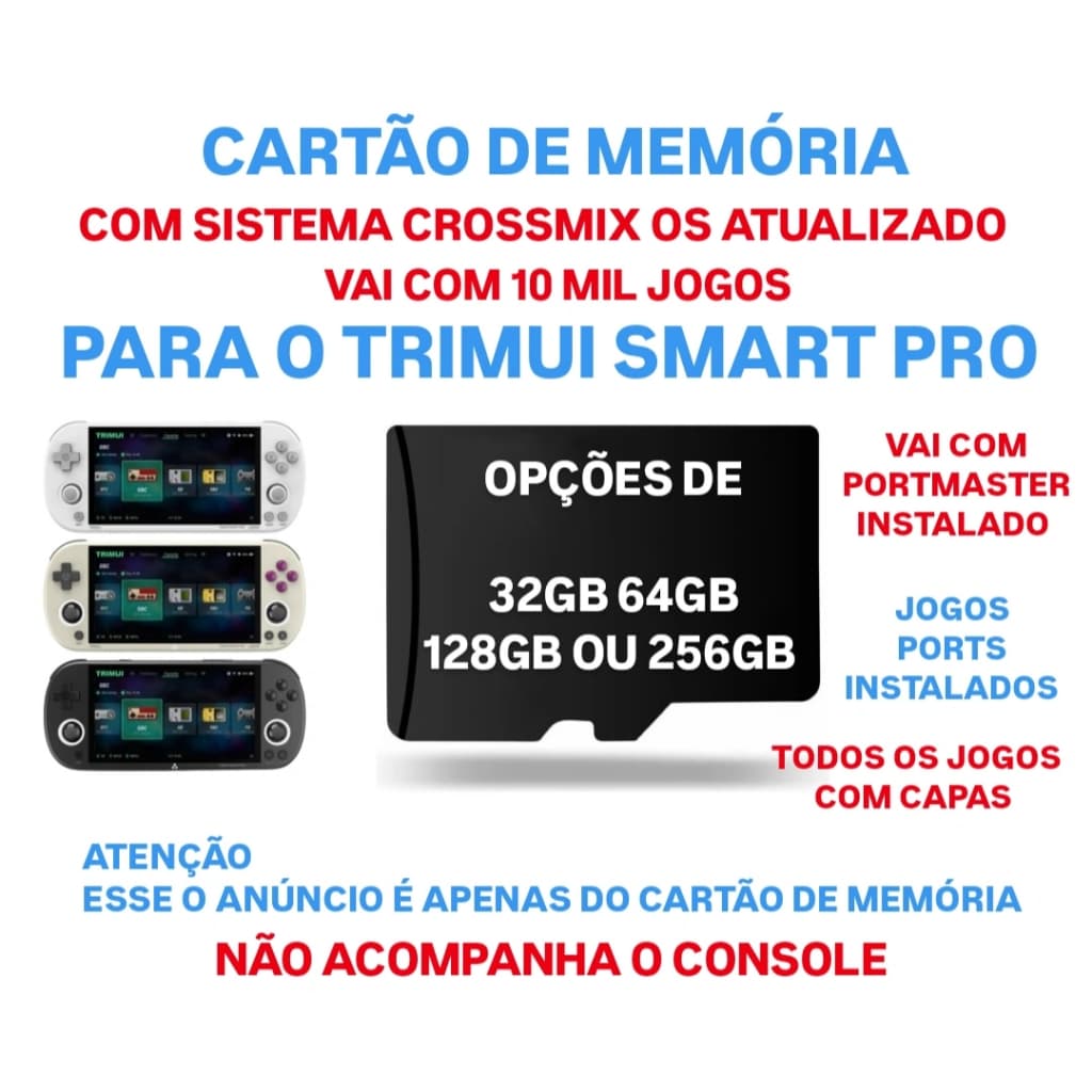 Cartã0 MicroSD Para Trimui Smart Pro / Vai com o Sistema CrossMix-OS + 10.mil jogos