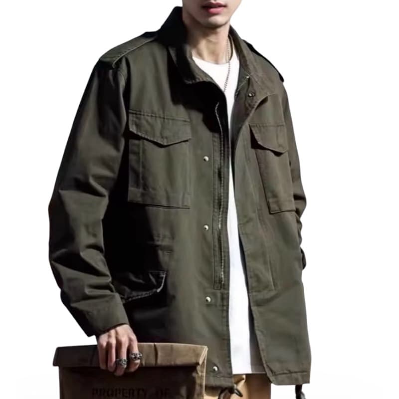 Jaqueta Parka Masculina M65 Verde Oliva Casual Com Bolsos