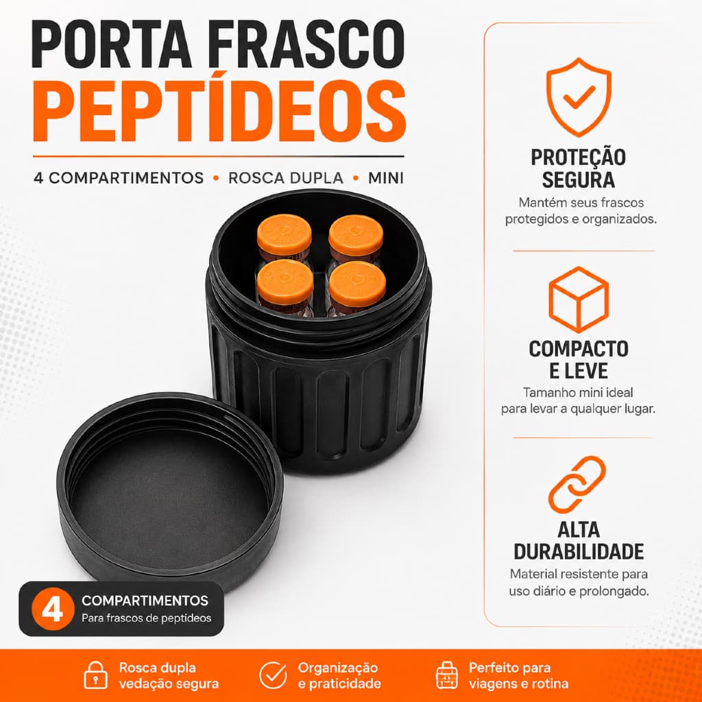 Porta Frascos 4 Ampolas Peptídeos 3ml Organizador de Remédios Tirze Compacto Reforçado e Seguro Para Transporte