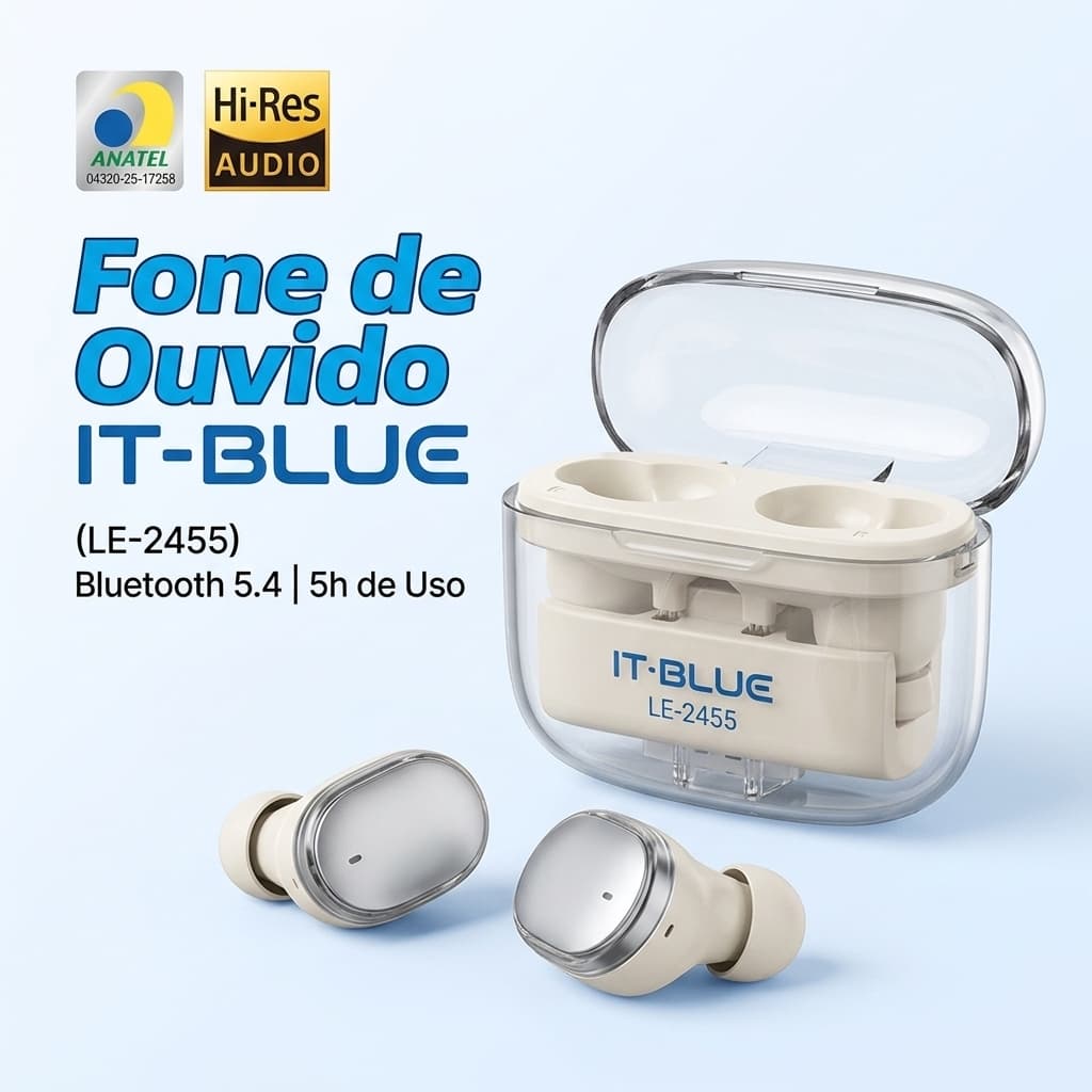 Fone de Ouvido Bluetooth 5.4 TWS IT-BLUE LE-2455 Sem Fio com Estojo Transparente e Alta Qualidade de Som