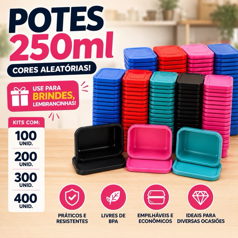 Kit Potes Plásticos 250ml - 100 até 400 Unidades | Lembrancinhas, Doces e Organização