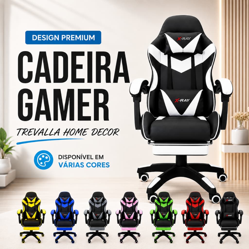 CADEIRA GAMER STREAMER ERGONOMICA CONFORTAVEL RECLINAVEL CONFORTO PREMIUM DESIGN MODERNO TOP