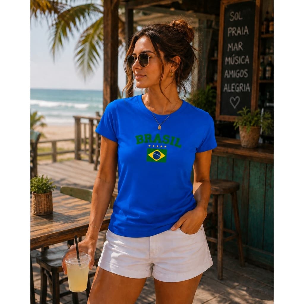 Blusa Feminina Brasil Camiseta Camisa T-Shirt Copa do Mundo Estampada Básica