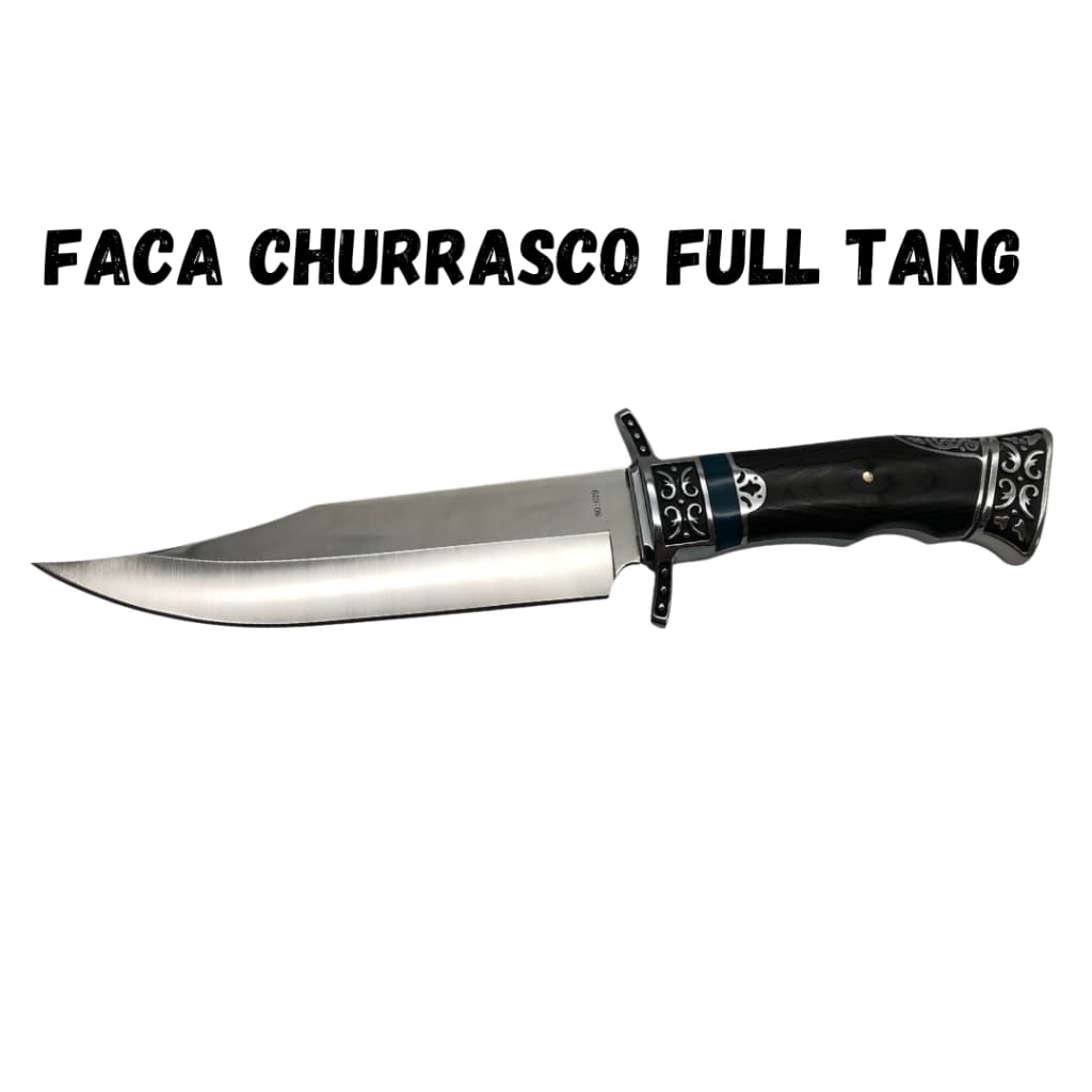 Faca Churrasco Caça e Pesca Cabo Artesanal em Madeira, Aço Inox FullTang - 1904