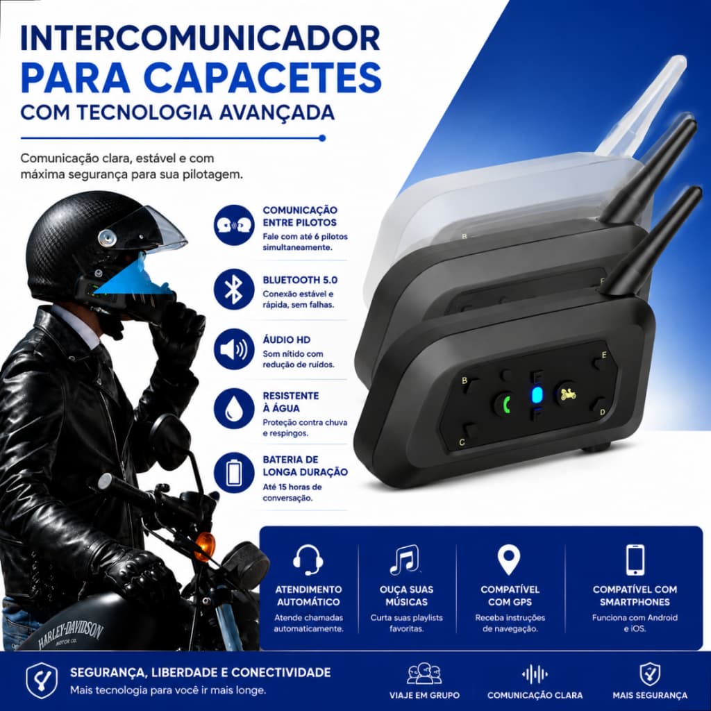 Par De Intercomunicadores De Capacete Comunicador V6 Plus