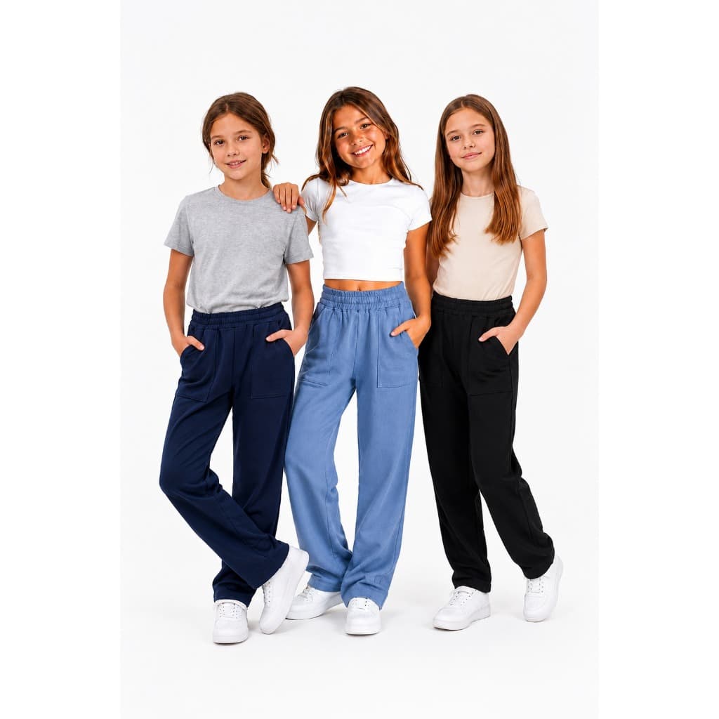 Kit 3 calças Feminina Infantil Tamanho 14 Modelagem Reta Confortável Inverno Casual