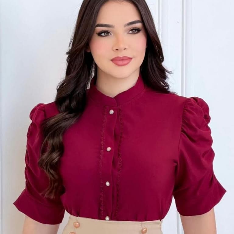 Camisa Blusa Manga Curta Estilo Elegante Social Moda Evangelica Femenina na Moda