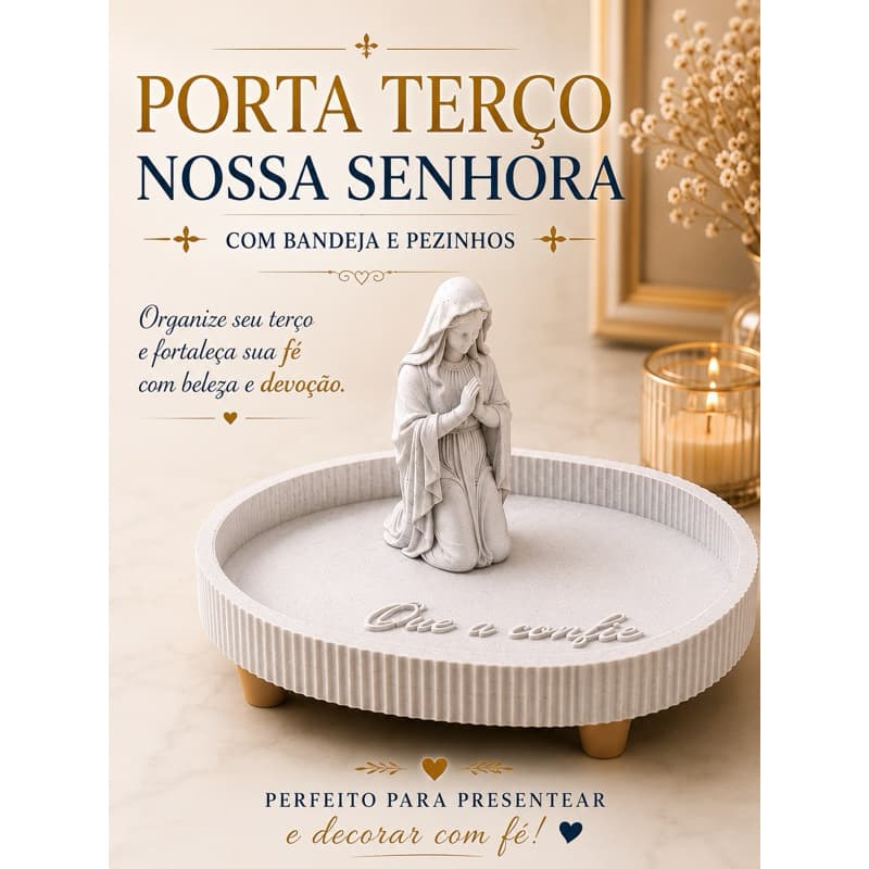 Porta Terço Nossa Senhora com Bandeja Decorativa em PLA | Organizador para Rosário | Decoração Religiosa