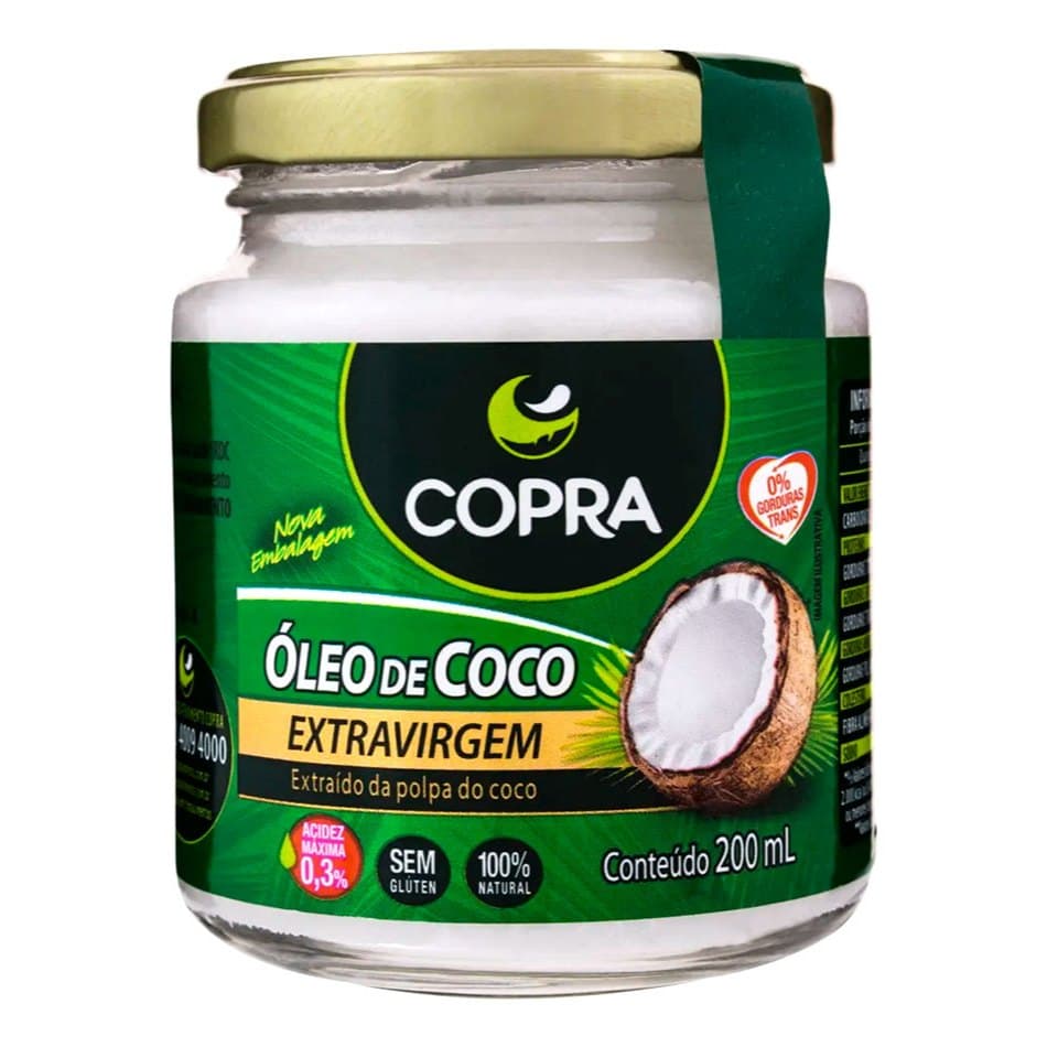 Óleo de Coco Extra Virgem Copra 200ml Natural Prensado a Frio Sem Glúten