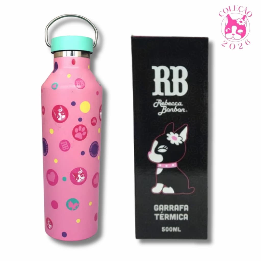 Garrafa Térmica Rosa 500ml Rebecca Bonbon Escolar Juvenil Estilosa Bulldog