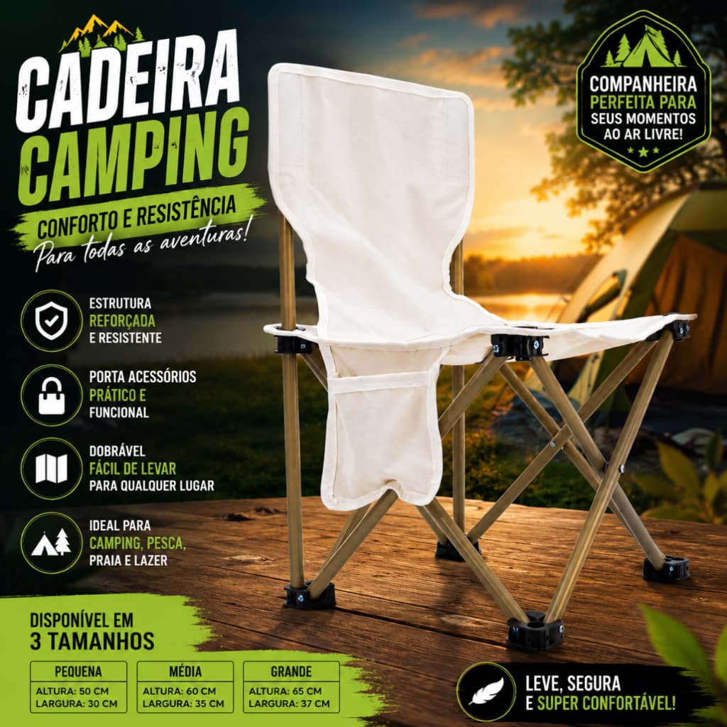 Cadeira De Camping Dobrável Compacta Com Suporte de Copo + Bolsa de transporte Pesca Praia