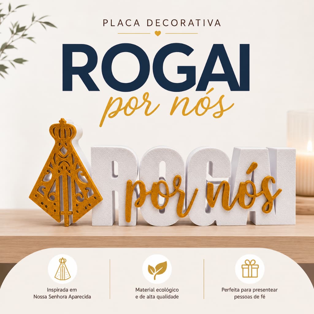 Placa Decorativa Rogai por Nós Nossa Senhora Aparecida | Decoração Religiosa