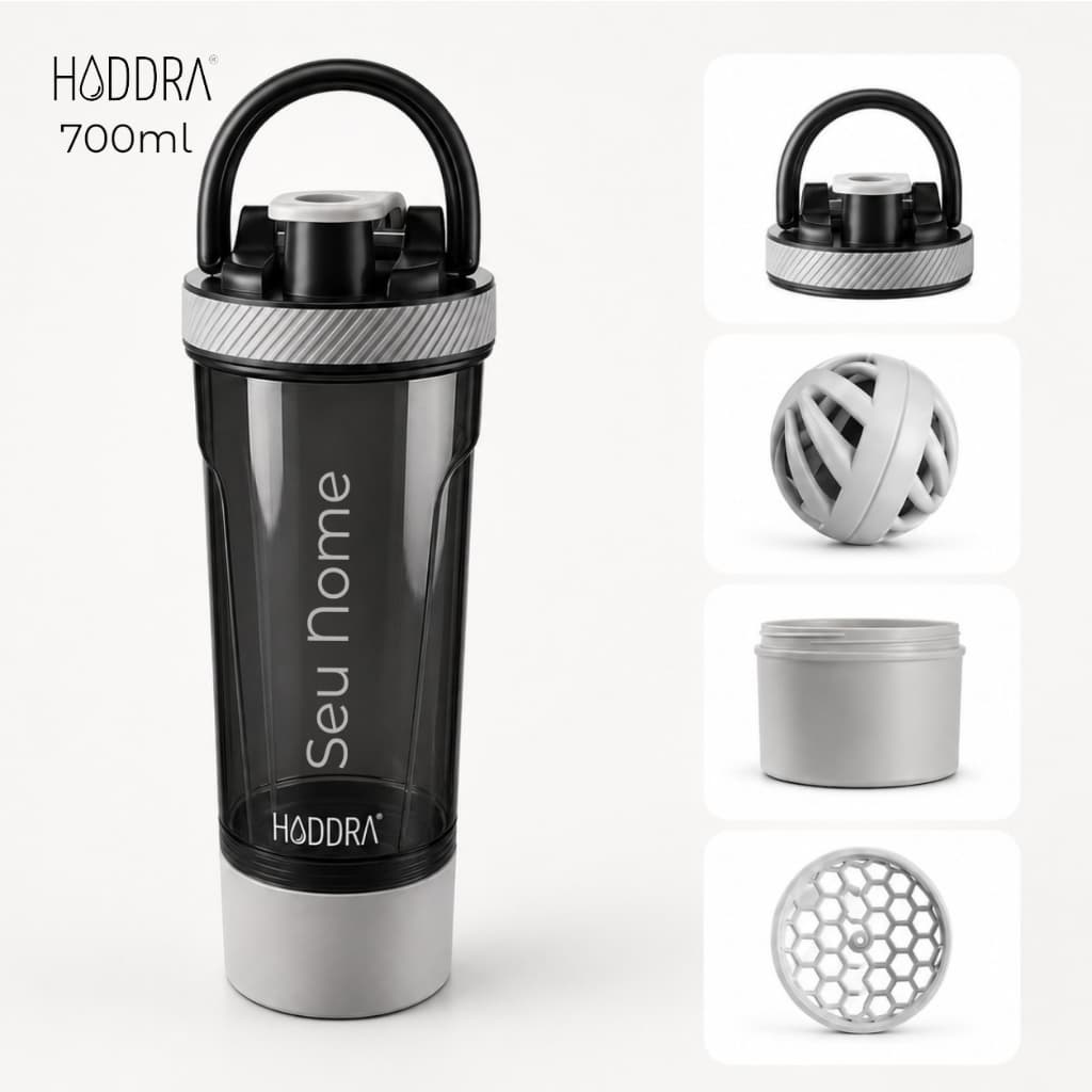 Coqueteleira Academia Shakeira 700ml com Compartimento Grande p/ Whey Vedação Segura BPA Free