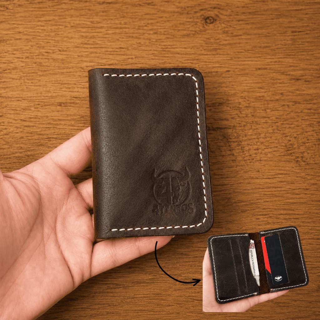 Porta Cartão Carteira de Bolso Couro Pequena CNH Notas Slim Compacta Marrom