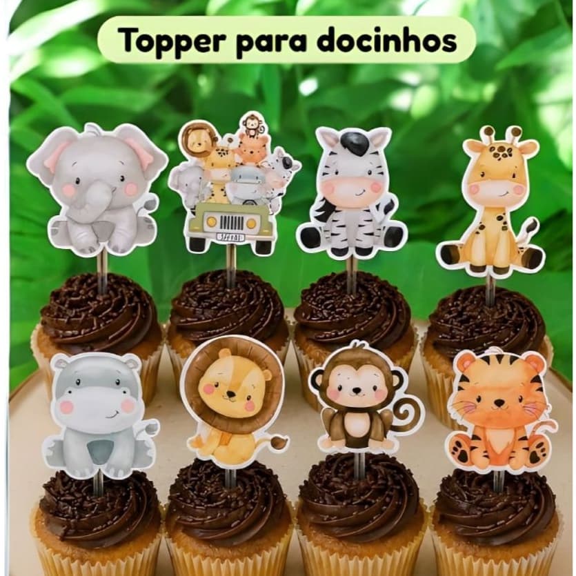 ENVIO RÁPIDO 50 Toppers Tags para Docinhos e Doces salgados Festa Safari Brigadeiro